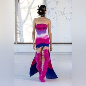 AREA Ombre Denim Strapless Mini Dress in Pink Spring, Size 2, NWT